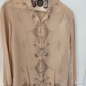 Vintage Embroidered Sheer Blouse - Cream